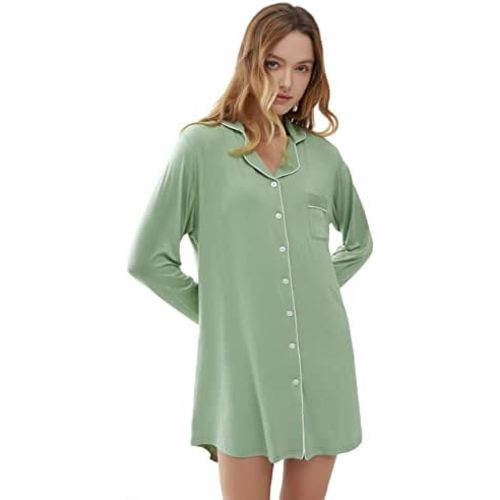 Amorbella Bamboo Viscose Sleep Shirt Women Long Sleeve Button Down Nightgowns Cooling Pajamas Nightshirt S-XXL