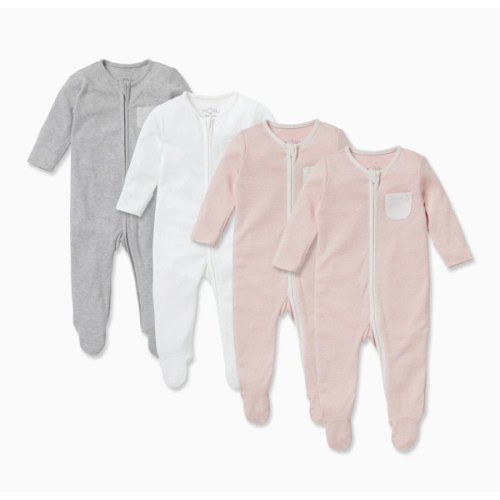 Clever Zip Baby Pajamas 4 Pack Blush Stripe / Newborn