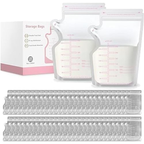 Breast Milk Storage Bags 120 Pack,Recyclable & BPA Free,Pre-sterilised,Breastfeeding Disposable Milk Storage Bag,No-Leak Milk Freezer Storage Pouche,250ml/8.8oz Capacity