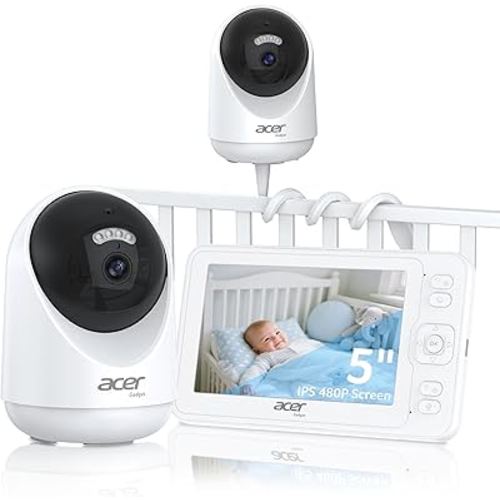 acer Smart Baby Monitor 5” No WiFi Baby Monitor with 1080P Camera and Audio for Crib 1000ft Range Remote Pan Tilt Night Vision, Temperature Sensor, 8 Lullabies, 2-Way Talk, Video Recording, VOX