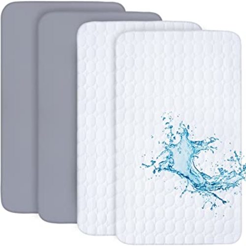 Crib Sheets and Waterproof Crib Mattress Protector 4 Pack Set,Waterproof Crib Sheets Mattress Pad Cover for Baby Boys and Girls, Grey