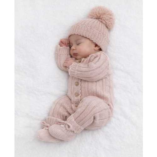 Baby Knit Jumper full buttoned newborn classic romper | MILA Pink Apricot