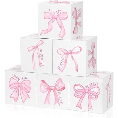 Kigley 6 Pcs Nursery Decor for Girls and Boys Nursery Decor Watercolor Shelf Decoration for Bedroom Playroom Gifts (Bow)