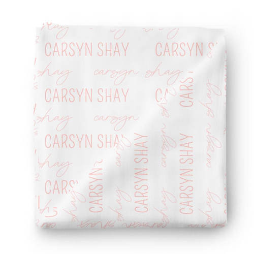 Personalized Peony Pink on Pure White Baby Name Swaddle Blanket - Block & Script
