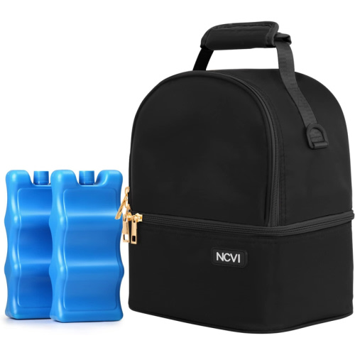 NCVI Breastmilk Cooler Bag with 2 Ice Pack (Black) 9510-9, Breast Pump Bag with Cooler Fits 6 Bottles (Black) on NCVI