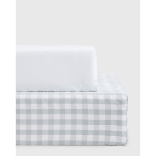 Organic Percale Gingham Crib Sheet 2-Pack in Blue Fog