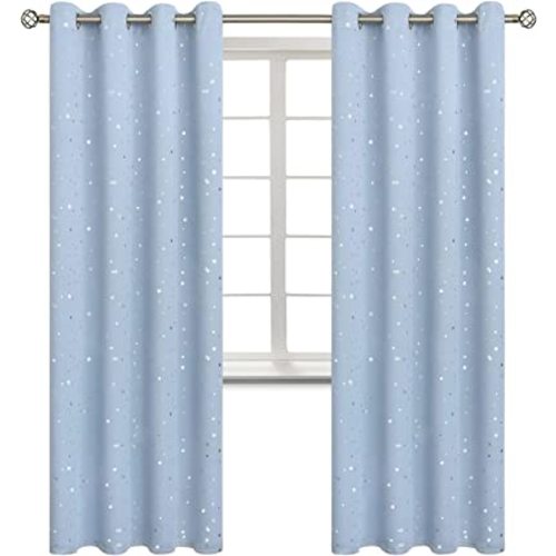 BGment Star Room Darkening Curtains for Kids Bedroom - Grommet Thermal Insulated Silver Star Print Kids Curtains for Living Room, Set of 2 Panels, Baby Blue, 52 x 84 Inch