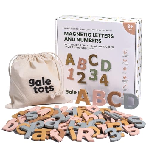 Gale Tots Magnetic Letters and Numbers - 135 PCS Alphabet Magnets in Soft Foam - Neutral Aesthetic Colors ABC Fridge Magnets for Kids