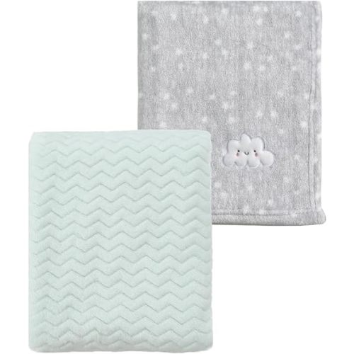 CREVENT 2Pcs 30''X40'' Cute Cozy Fluffy Warm Baby Blankets for Infants Toddlers' Bedding Crib Cot Stroller - Grey Cloud + Avocado Green