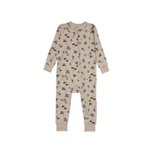 Hanes Pure Comfort Baby Long Sleeve Footless Sleep N' Play, Organic Cotton, Boys & Girls Beige Forest Animals 6MTH