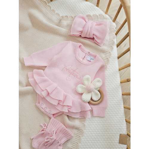 Personalized Knit Ruffle Romper: Newborn Girl Outfit, Baby Announcement, Tutu, Ballerina Outfit