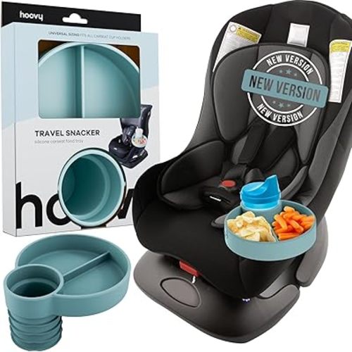 Hoovy Silicone Cup Holder Tray for Car Seat, Booster Seat, Stroller - Carseat Snack Trays for Kids Travel - Cup Holders Food Tray - Sharkskin 1 Pack