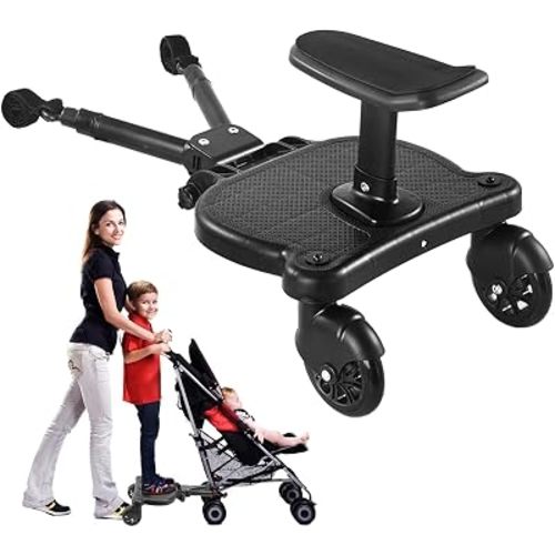 2026 New-Universal Stroller Board with Detachable Seat, 2in1 Sit and Stand Stroller Connectors for Most Strollers, Holds Children Up to 60 LBs Stroller Standing Board(Black)