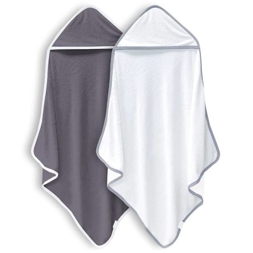 2 Pack Baby Bath Towel Rayon Made from Bamboo (White and Dark Grey, 37.5 x 37.5 Inch)
