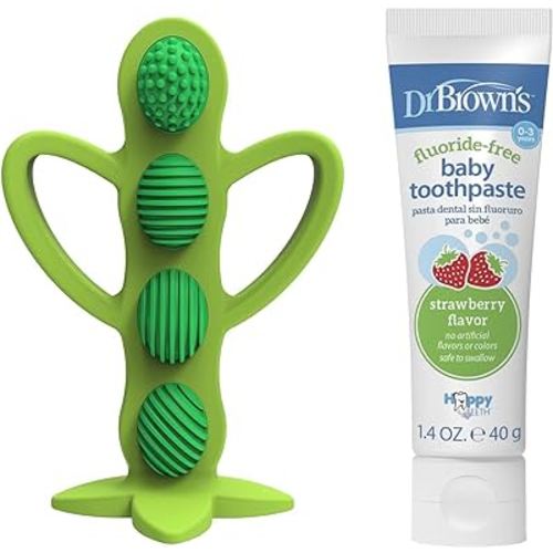Dr. Brown's Peapod Teether and Training Toothbrush, Soft and Safe for Baby Gums and Baby Toothpaste, Strawberry Flavor Toddlers and Kids Love, Fluoride Free, Made in The USA, 0-3 Years, 1.4oz