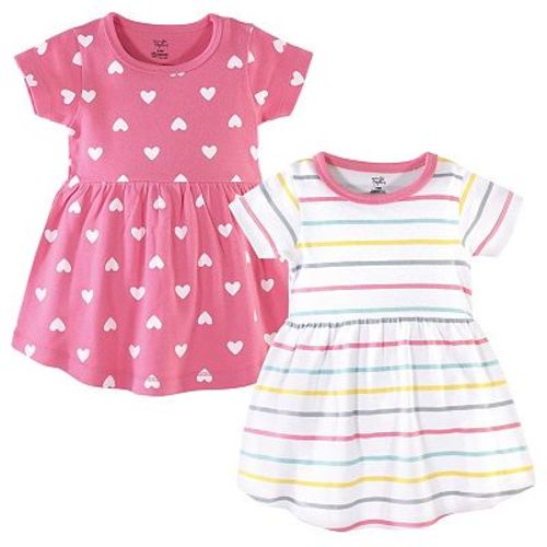 Hudson Baby Infant and Toddler Girl Cotton Short-Sleeve Dresses 2pk, Candy Stripes, 3-6 Months