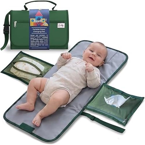 Portable Diaper Changing Pad with Storage Pockets & Wipes Holder – Foldable Waterproof Travel Baby Changing Mat, Portable Changing Station with Built-in Cushion for Newborns & Toddlers