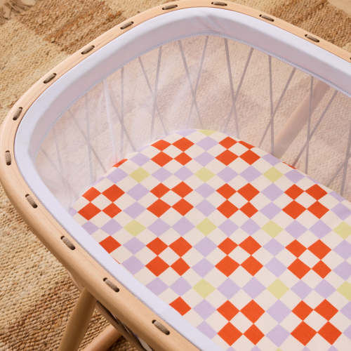 Leo Washed Cotton - Juno Checkerboard Bassinet Fitted Sheet