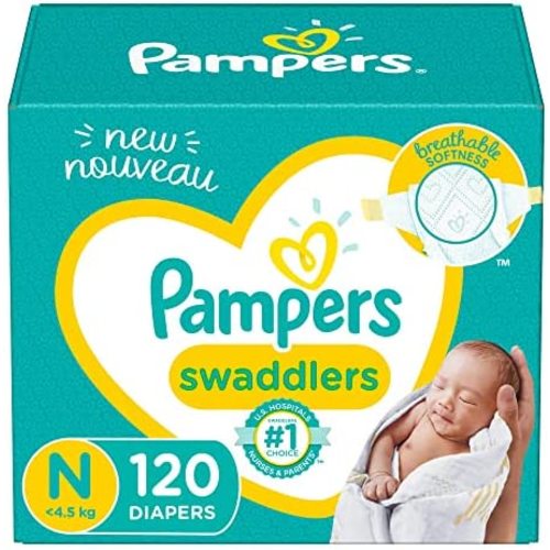 Diapers Newborn/Size 0 (< 10 lb), 120 Count - Pampers Swaddlers Disposable Baby Diapers, Giant Pack (Packaging May Vary)
