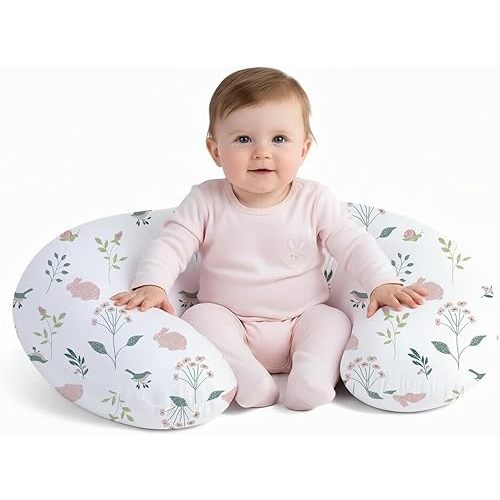 Little Grape Land Nursing Pillow for Breastfeeding, Soft and Supportive Breastfeeding Pillow for Mom and Baby, Cute Feeding Pillow with Removable Cover for 0–12 Months(Bunny)