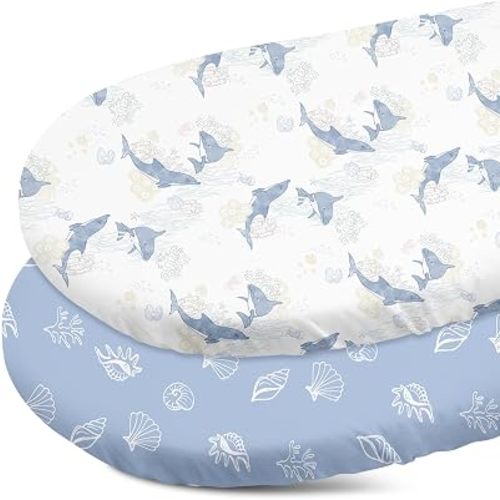 Gllquen Baby Bassinet Sheets 2-Pack for Baby Girl Boy Blue Seashell