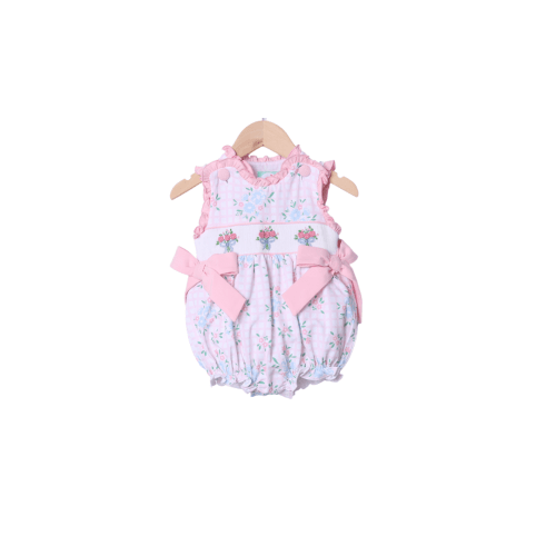 Smocked Flower Bouquet Bow Knit Bubble