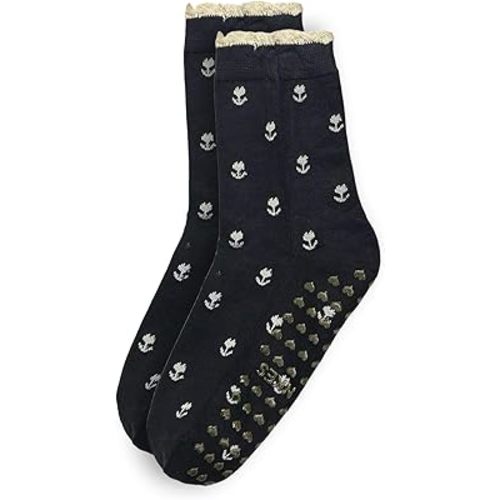 Cute Floral Jacquard Yoga Socks for Women 3 Pairs Non Slip Crew Pilates Barre Socks, Cozy Anti Skid Workout Socks.