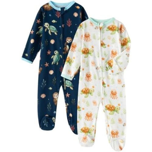 GUISBY Baby Boy Footed Pajamas Cotton Zipper Sleeper, 0-18M
