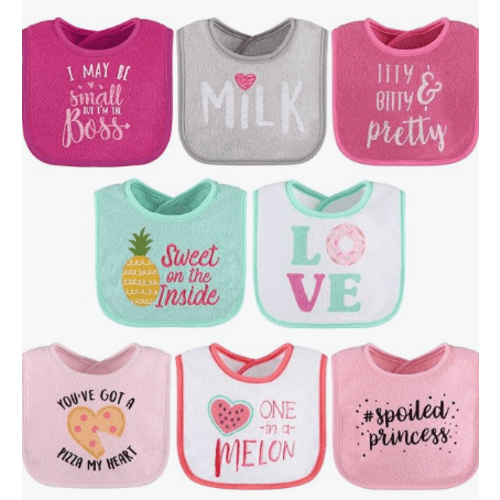 The Peanutshell Baby Girl Terry Bib Set of 8-100% Cotton, Soft, Absorbent Baby Bibs, Toddler Girl Set, Newborn & Infant Bib - Pink