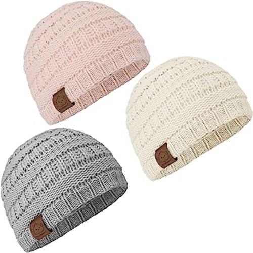 3-Pack Baby Beanies for Boys, Girls - Stretchy Knit Baby Hats, Cute Newborn & Toddler Winter Hat, Soft & Warm Infant Beanie 0-6 Months (Sweet Pea, S)
