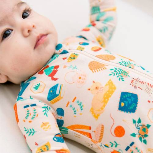 Bamboo Baby Clothes - Zipper Footie - Cozy Cats & Dogs