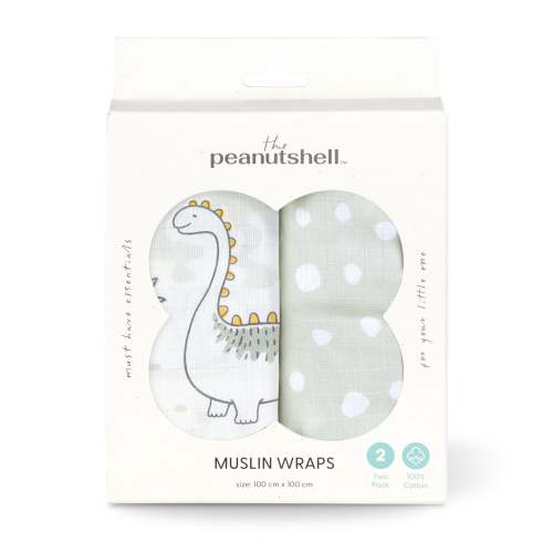 The Peanutshell Dino Muslin Wraps 2-pack