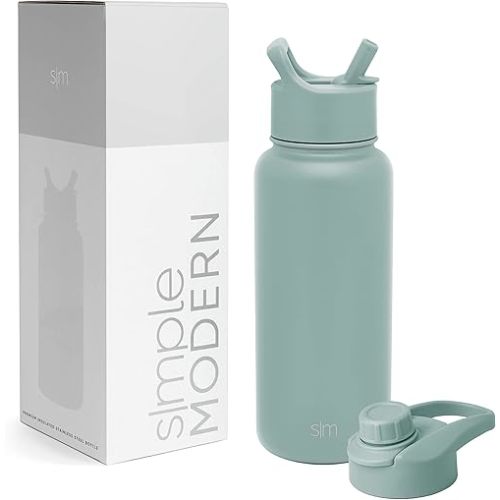Simple Modern Water Bottle with Straw and Chug Lid Vacuum Insulated Stainless Steel Metal Thermos Bottles | Reusable Leak Proof BPA-Free Flask for Sports Gym | Summit Collection | 32oz, Sea Glass Sage