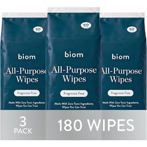 biom All Purpose Cleaning Wipes, Fragrance Free, 60ct, 3-Pack, 8" Refill
