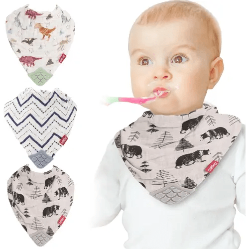 Nuby Baby Bibs - 3 Pc Muslin Bibs - Reversible 100% Natural Cotton Teething Accessory for Girls and Boys, Baby Essentials