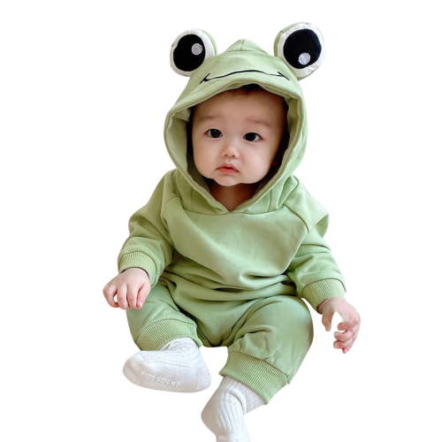 Coerni Baby Boys Girls 3D Frog Jumpsuit New Born Animals Romper Hooded Outwear Overalls Adorable Cotton Frog Outfit