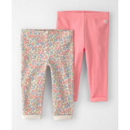 Little Planet By Carters Baby Girls' Organic Cotton Spring Floral Rib Leggings, 2-Pack Set