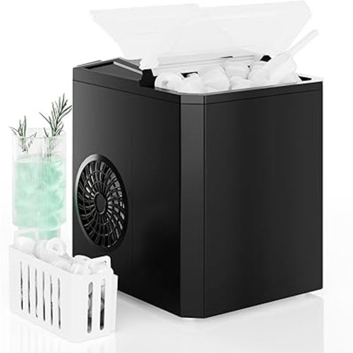 DUMOS Countertop Ice Maker, Portable 1.5L Ice Machine with Self-Cleaning, 26.5lbs/24H Fast Ice Making, 9 Bullet Ice Cubes in 6 Mins, 2 Size Options, Quiet Compact Ice Maker, Black