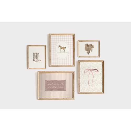 Vintage Cowgirl Wall Art, Pink Bow Nursery Girls Room Decor, Western Themed Girls Gallery Wall Set of 5