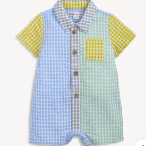 Magnetic Me Multi Gingham Woven Collar Short Romper – zukababy