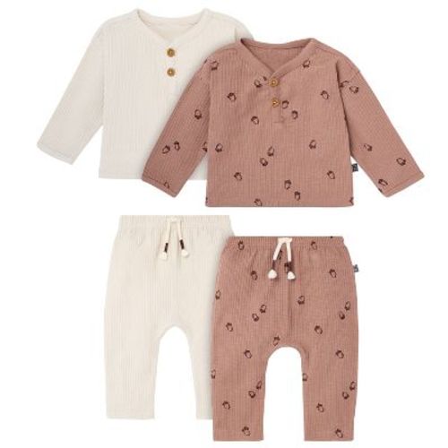 Modern Moments by Gerber Baby Boys' 4-Piece Henley Top With Pants, Brown and Gray, 6-9 Months