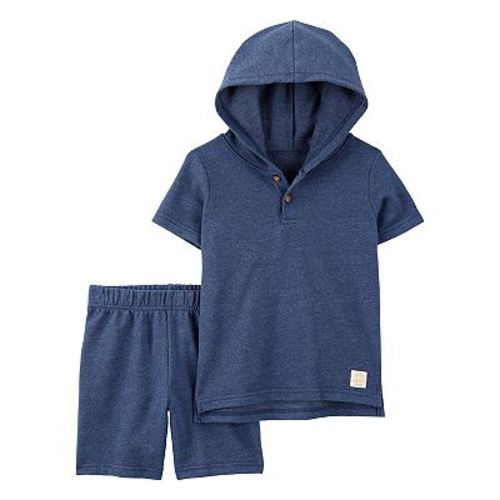 Baby Boy Carter's 2-Piece Solid Short Sleeve Hooded Henley Top & Shorts Set