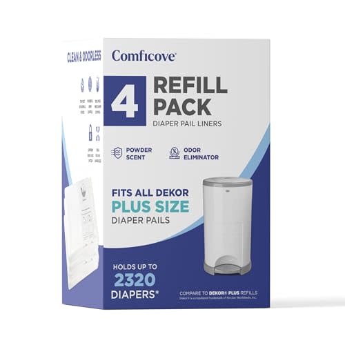 COMFICOVE Refills Compatible with DEKOR PLUS Diaper Pails | 4 Pack | Extra Thick Diaper Pail Refill Liners | Fresh Scent | Easy to Replace and Dispose of Diaper Bag | Odorless Baby Diapers Disposal