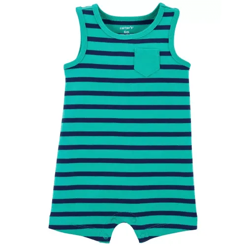 Baby Sleeveless Cotton Romper - 6M - Green