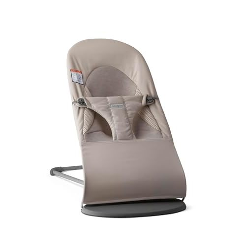 BabyBjörn Bouncer Balance Soft, Sand Gray, Woven/Jersey, Tri-Fabric | 2-in-1 Adjustable Baby Bouncer Seat and Toddler Chair, Newborn to Toddler (8-29 lbs), 4 Positions, Lightweight & Portable