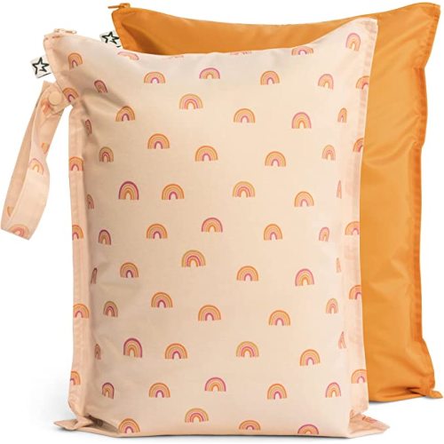 Tiny Twinkle Mess-proof Wet Bags 2 Pack Waterproof and Washable Bag for Travel storage, Stroller, Daycare, Baby Diapers, Yoga, Beach, Pool, Wet Toddler Swimsuits (Boho Rainbow)