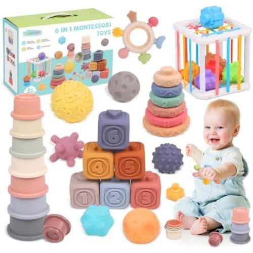 6-in-1 Montessori Baby Toys for 0-6-6-12 Months, Infant Learning Baby Gifts