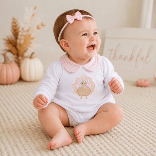 Pilgrim Pals Applique Collared Long Sleeve Bubble - Pink