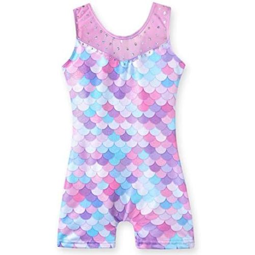 Leotards for Girls Gymnastics Toddler Dance Biketards Mermaid Unicorn Athletic Dance Wear Shiny Rainbow Blue Hotpink