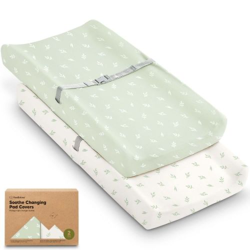KeaBabies 2pk Soothe Changing Pad Covers for Girl, Boy, Organic Soft Cotton Contoured Diaper Changing Table Pad Covers (Herb)